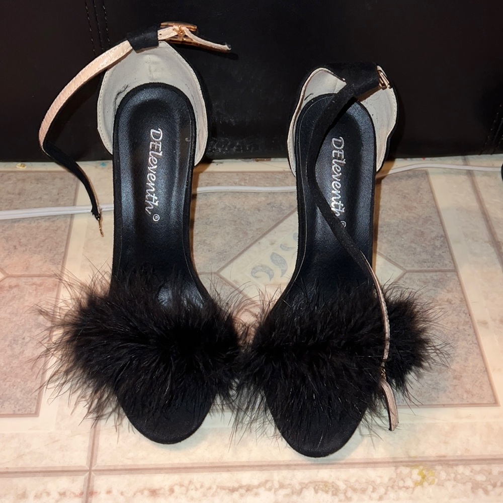 Furry Black Heels